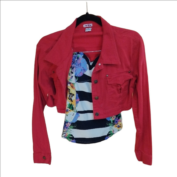 Red Jean Jacket With Under Peice - Picture 2 of 8